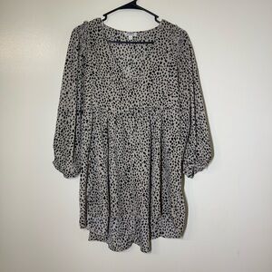 Umgee Black and Cream Relaxed Fit Blouse with Balloon Sleeves